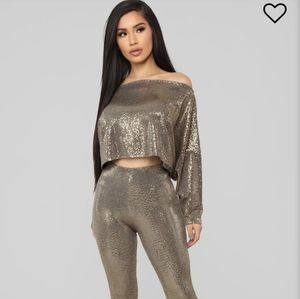 2 piece Gold Sequined Pants Set
